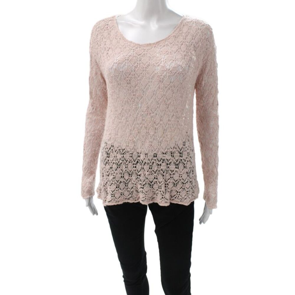 525 America Womens Boho Pink Cotton Pullover Sweater Long Sleeve Size S